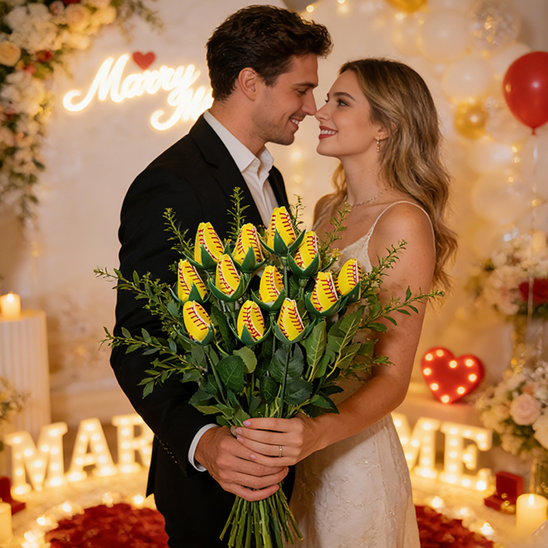 Personalized Softball Rose Bouquet with Custom Text for Weddings, Graduations, and Team Celebrations Gifts 