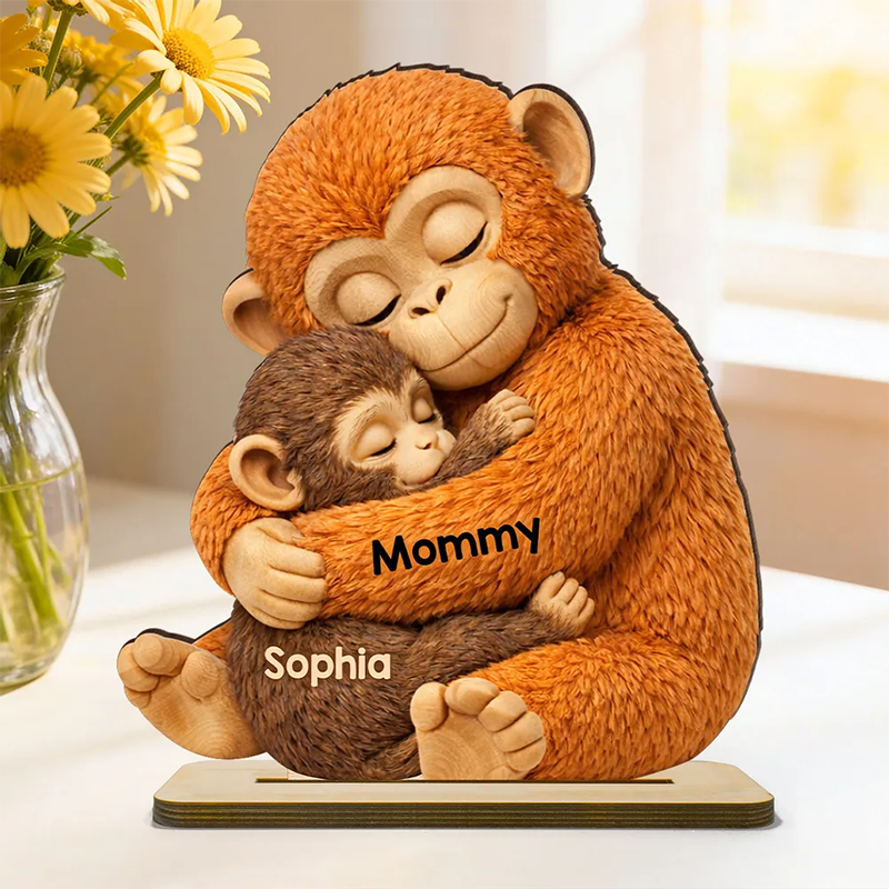 Personalized Mother Monkey Children Baby Punch Monkey Custom 2 Layered Wooden Plaque Heartfelt Mother S Day Gift for Mom Wife