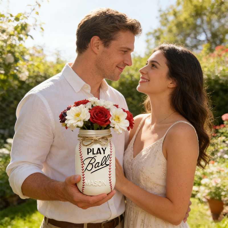 Personalized Baseball 3D Printed Vase with Custom Name for Sports Fans and Families Mothers Day Gift