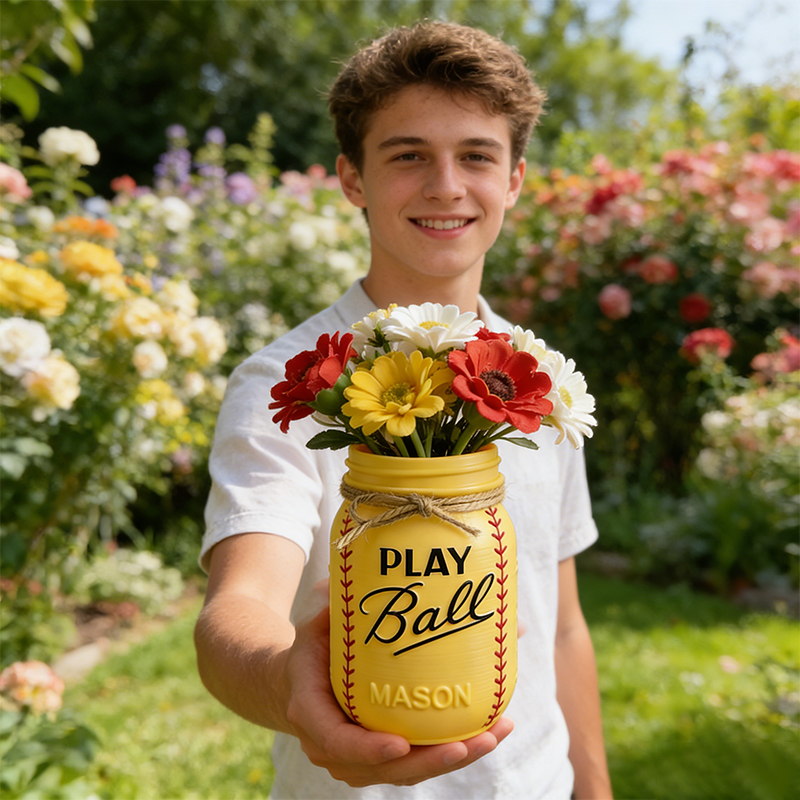 Personalized Softball 3D Printed Vase with Custom Name for Sports Fans and Families Mothers Day Gift