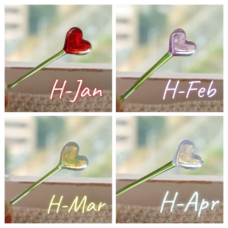 Hand Heart Blown Glass Flower Bouquet with Birth Month Heart & Birthstone – Topper Mother's Day Gift for Her