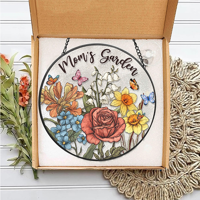 Personalized Stained Glass Style Family Birth Flower Suncatcher Sentimental Mother's Day Gift