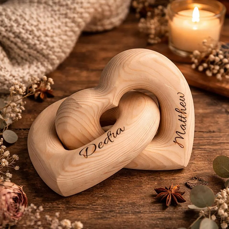 Personalized Wooden Heart Knot Sculpture with Names Unique Wedding & Anniversary Gift for Couples