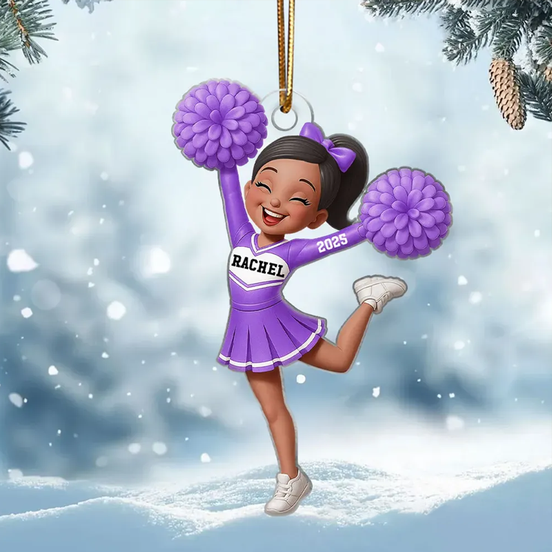 Personalized Acrylic Cheerleader Christmas Ornament with Custom Name, Year, and Colors