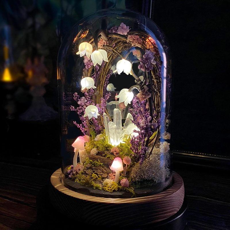 Personalized Enchanted Fairy Crystal Terrarium Lamp Lily of the Valley Night Light, Cute Mushroom Lamp Therapeutic Decor for Stress Relief & Mindfulness