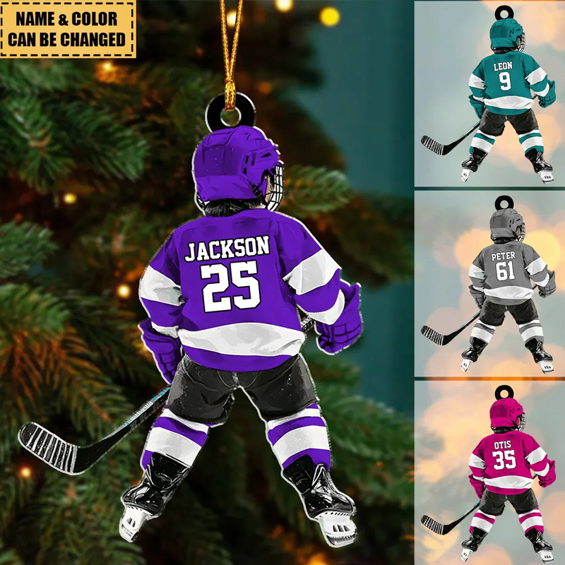 Personalized Kid Hockey Acrylic Player Christmas Ornament, Gift For Hockey Lover