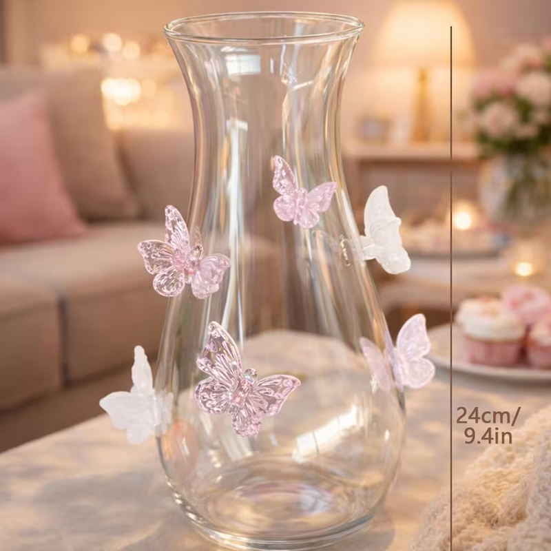 Butterfly Glass Flower Vase Cute Clear Vase Spring Decor for Home Birthday Gift Housewarming Gift Mother's Day Gifts