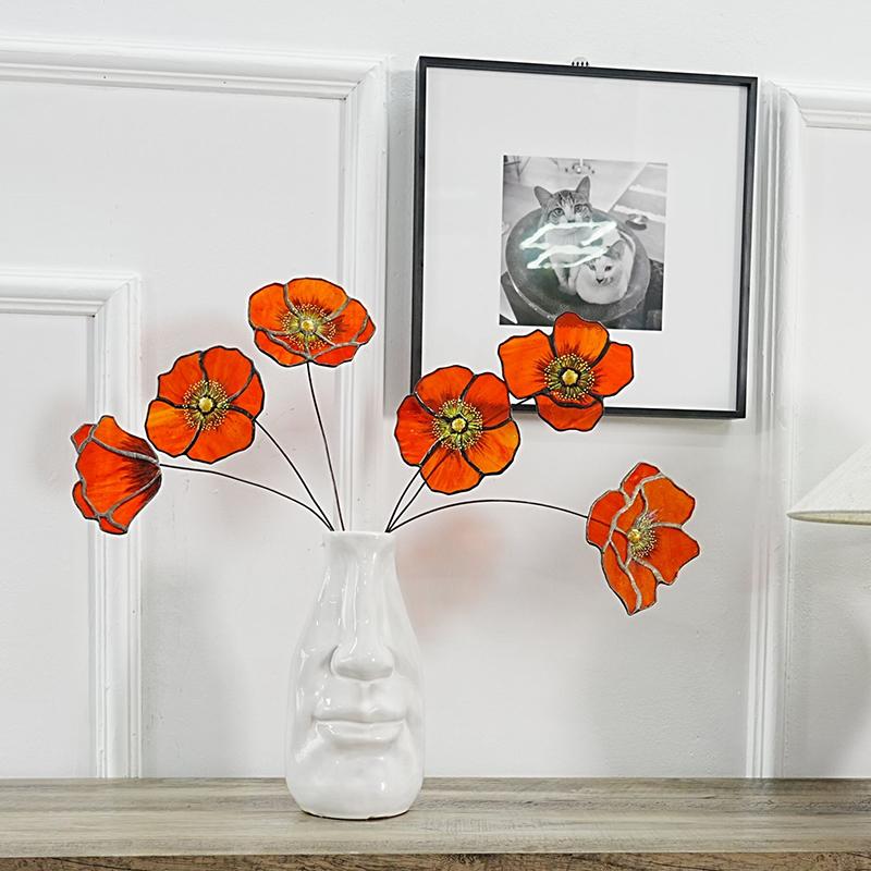 Personalized Stained Glass Poppy Bouquet  Custom Floral Art for Home Decor & Gift Giving for Flower Enthusiasts