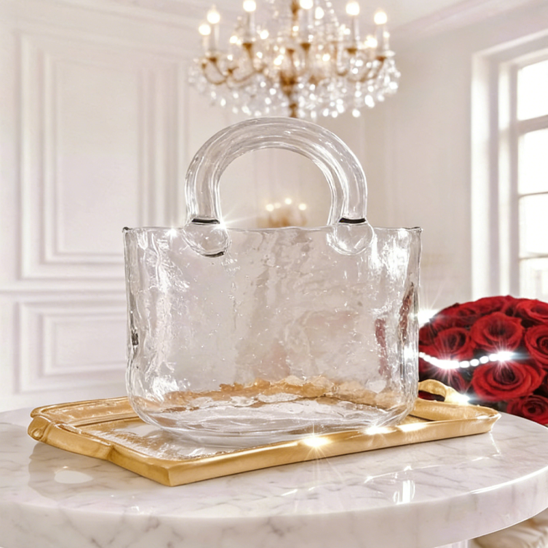 Glass Handbag Vase Glass Clear Vase Spring Decor for Home Birthday Gift Housewarming Gift Mother's Day Gifts