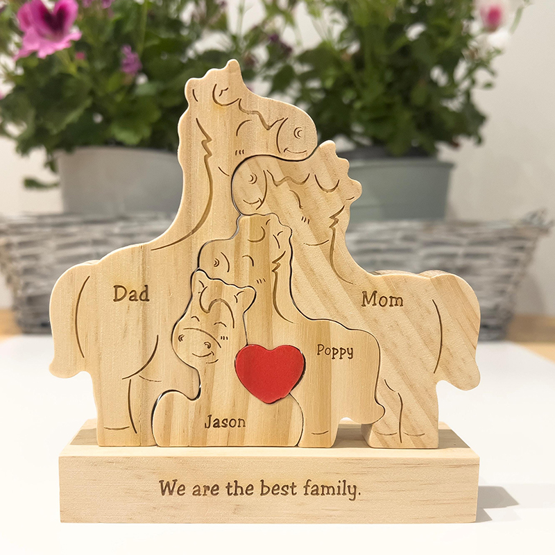 Personalized Wooden Horse Family Puzzle Custom Name Keepsake for Horse Enthusiasts & Families