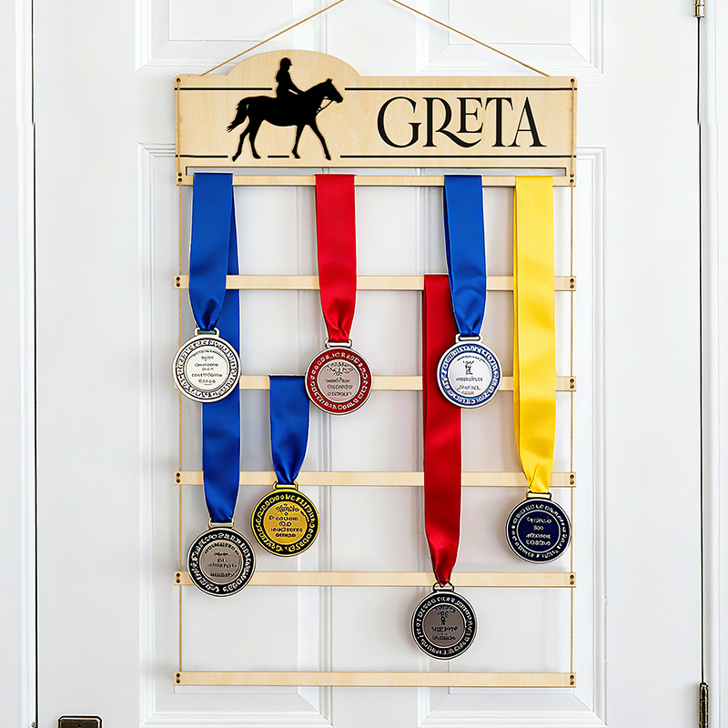 Personalized Equestrian Ribbon Display Rack with Name Horse Show Ribbon Holder Wall-Mounted Award Rack Gift for Horse Lover Rider