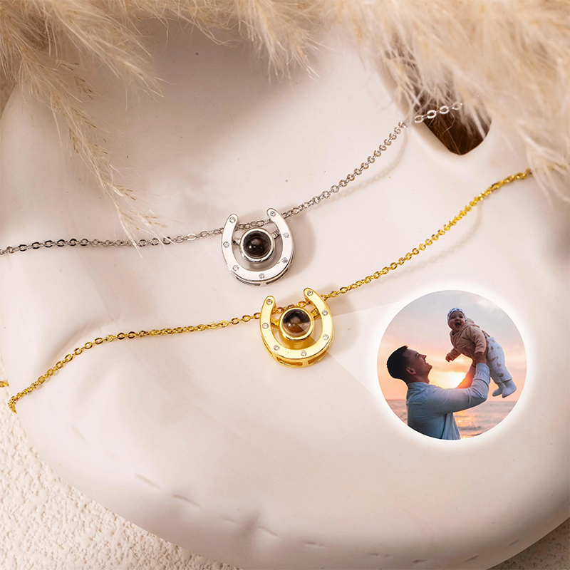 Personalized Horseshoe Projection Photo Pendant Custom Photo Projection Necklace Horse Lover Gift Horse Necklace Romantic Keepsake 
