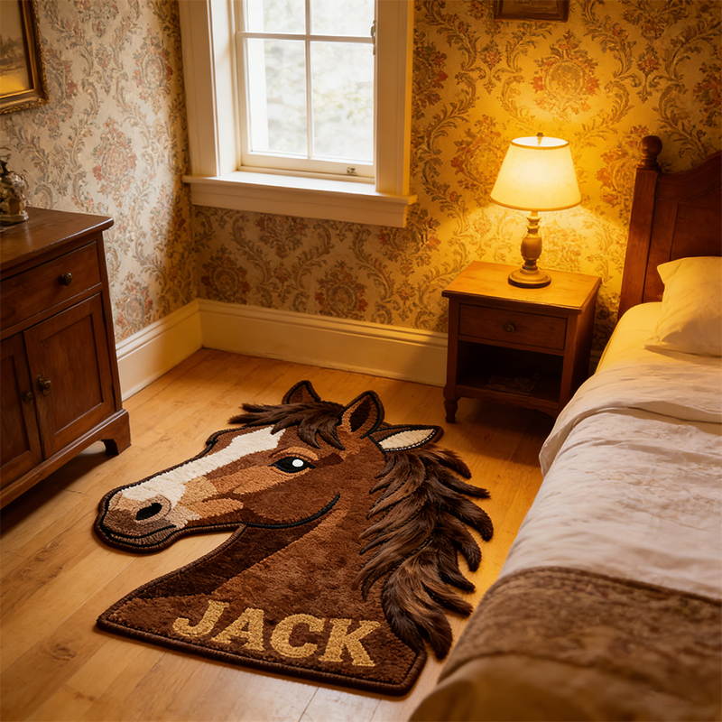 Personalized Horse Head Rug with Custom Name Gift for Equestrian Lovers