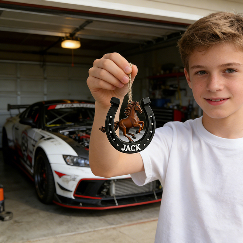 Personalized 3D Printed Horseshoe Good Luck Charm Ornament with Custom Name for Car or Home