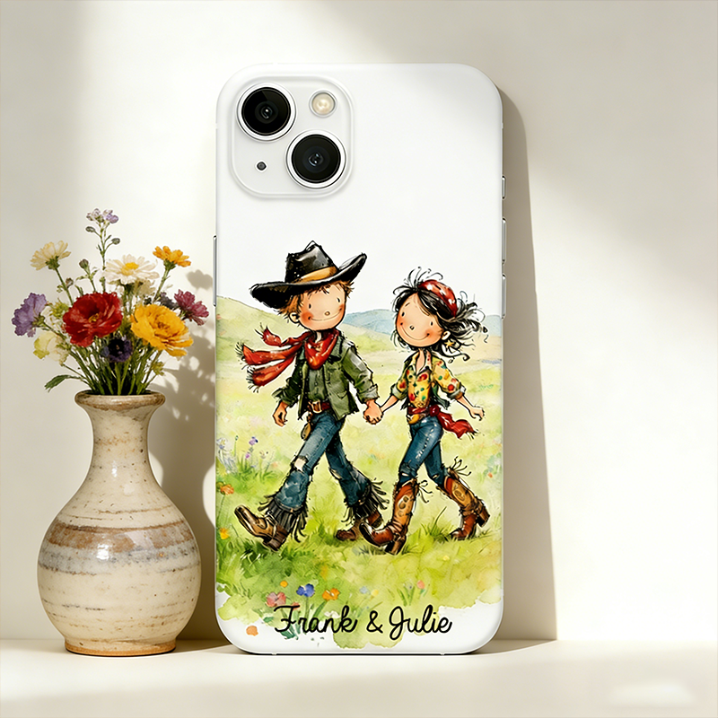 Personalized Western Couple Cowgirl and Cow Boy Phone Case Couple Gift Custom Western Couple Gift with Names Valentine's Day Gift
