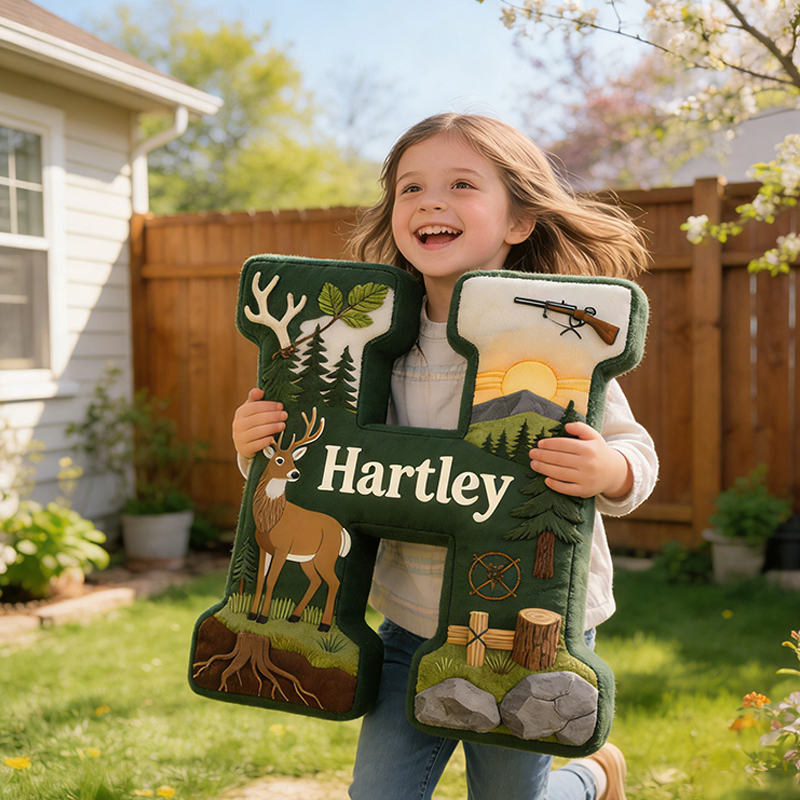 Personalized Initials Hunting Themed Pillow with Custom Name for Nature and Hunting Lovers