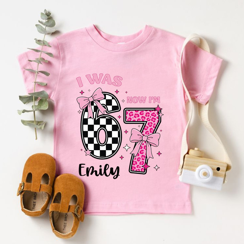 I Was 6 Now I'm 7 Girls Birthday Shirt with Name Funny 7th Turning Seven Meme Birthday Gift for Kids
