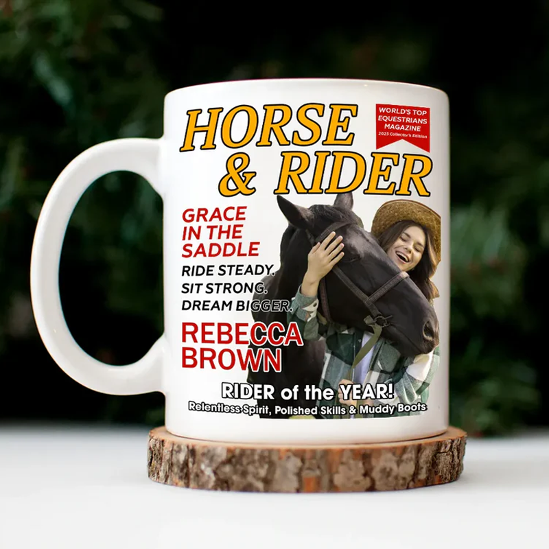 Personalized Photo Horse And Rider Magazine Mug Gift for Equestrian Riding Lovers Hourse Lover Gifts
