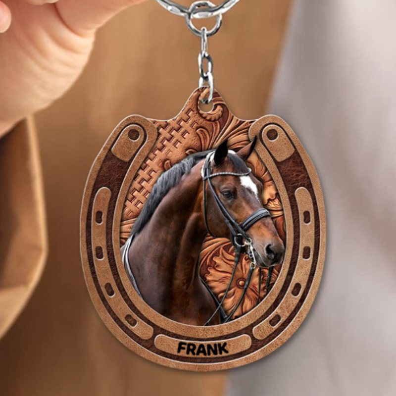 Personalized Love Horse Breeds Custom Name Leather Pattern Keychain Gift for Dad and Horse Lovers