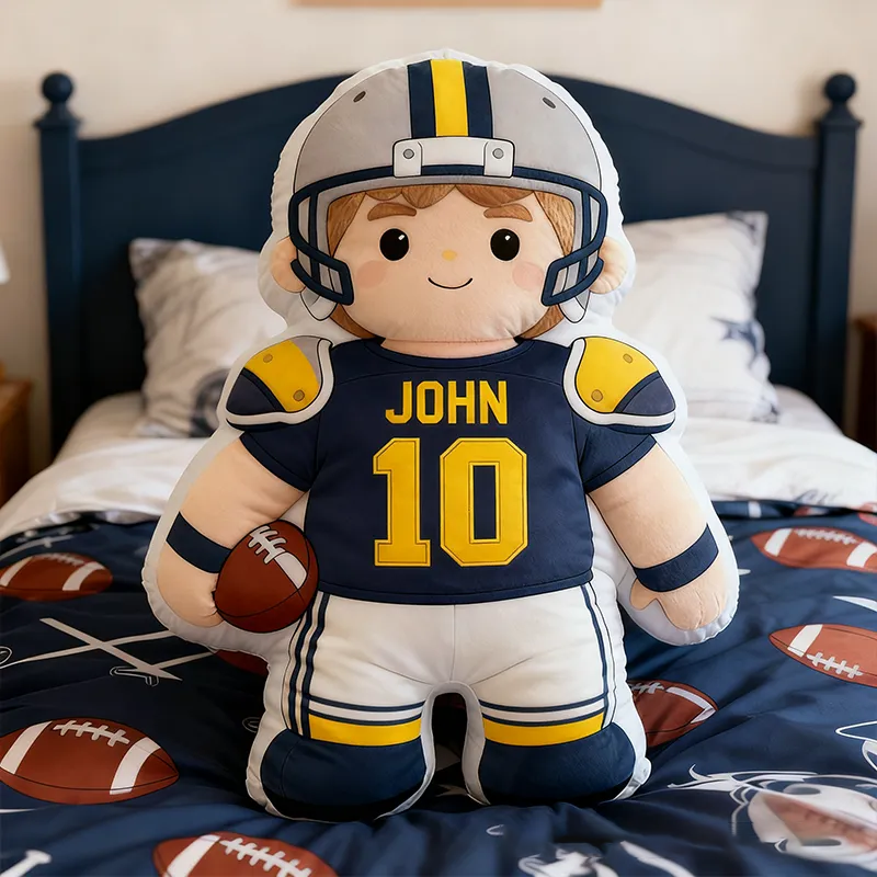Personalized Football Player Plush Pillow with Custom Name and Number Design