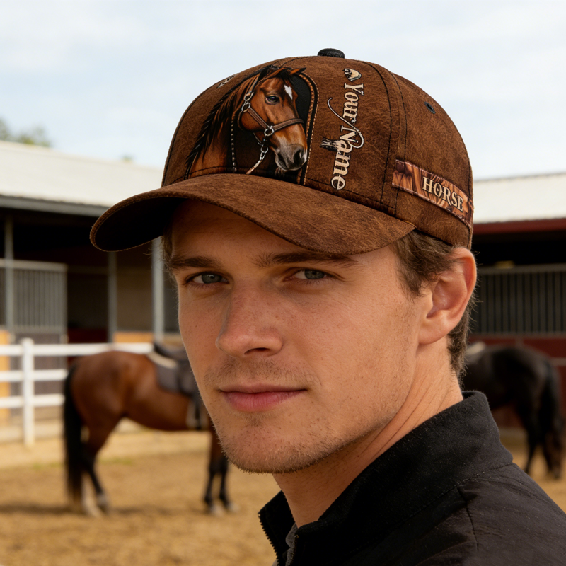 Personalized 3D Print Love Horse Breeds Custom Name Leather Pattern Classic Baseball Cap 