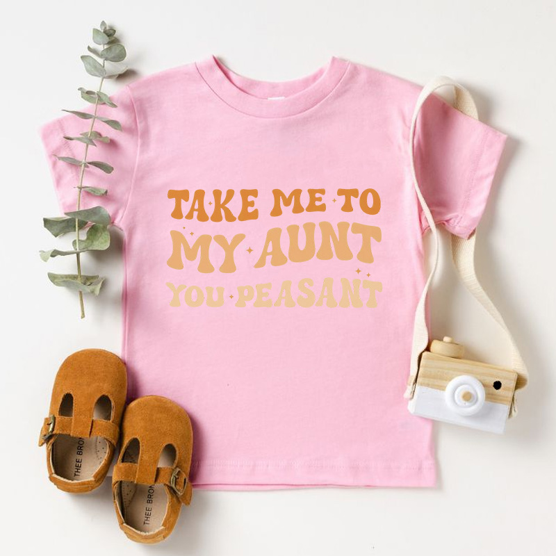 Take Me To My Aun Toddler Pullover T-Shirt Funny Vintage Kids Natural T-Shirt Minimalist I Love My Aunt Natural Toddler Tee