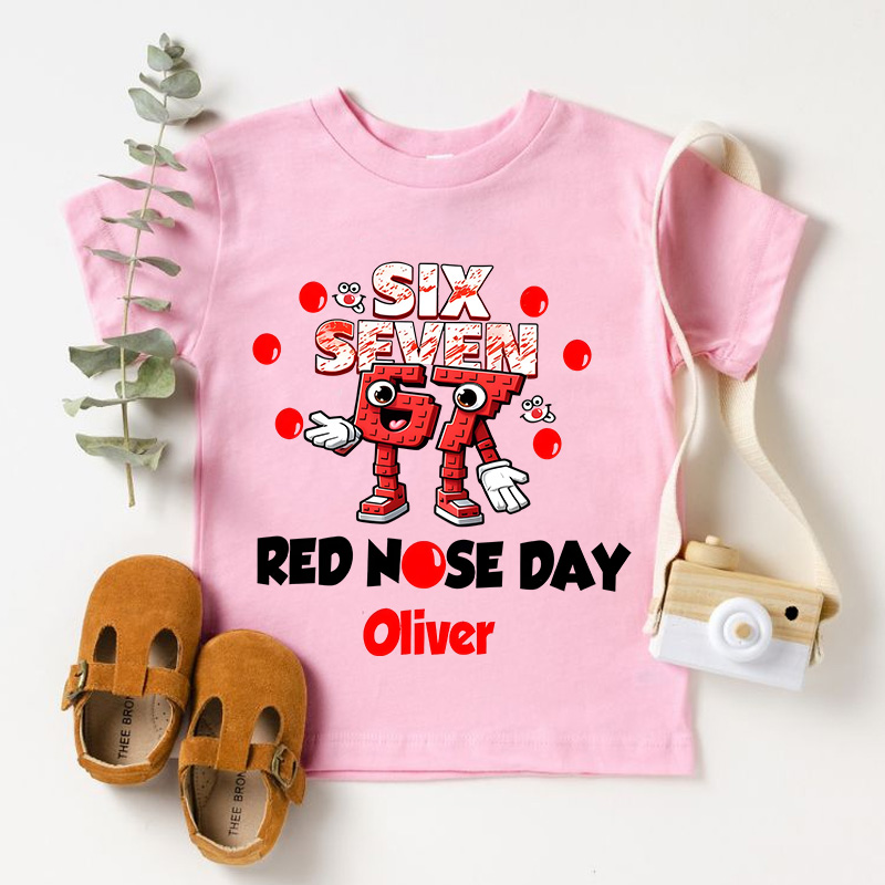 Personalized Red Nose Day Funny Clown Face Gift For Kids Charity Event Celebration Cute Outfit Kid's T-Shirt