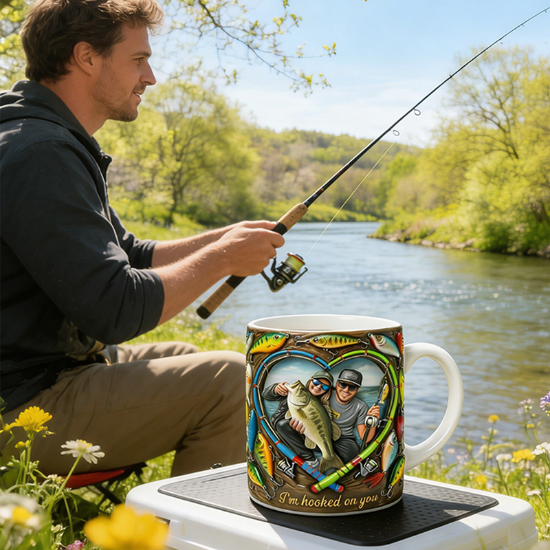 Personalized "I'm Hooked On You" Fishing Mug Custom Photo Gift for Angler Couples