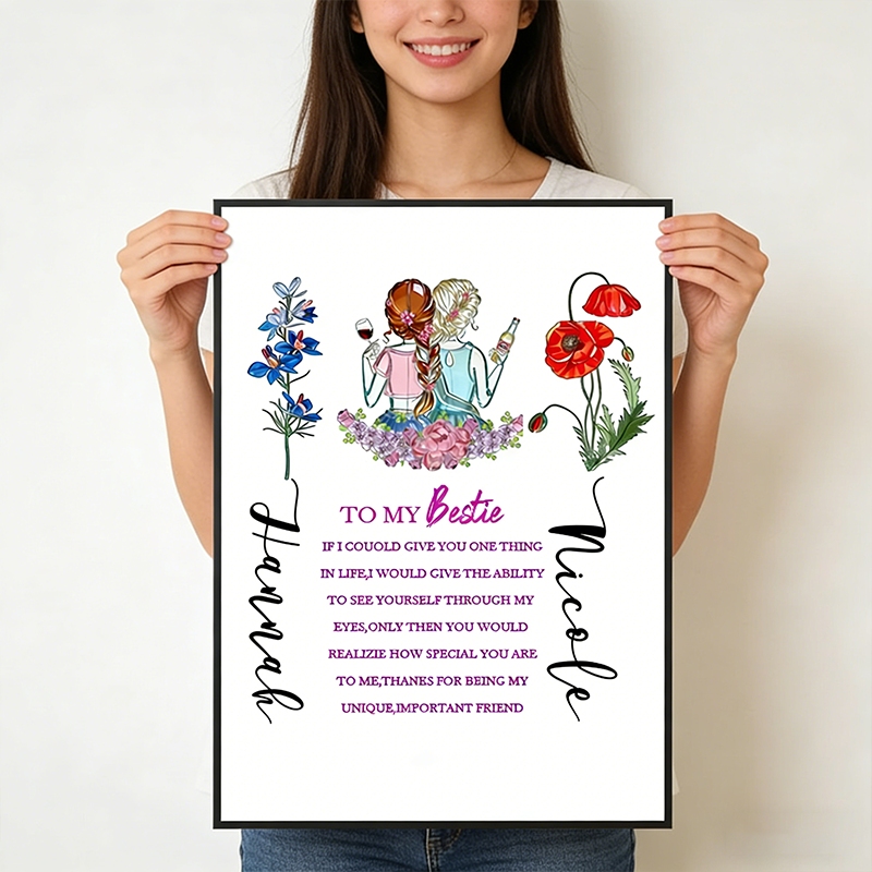 Personalized Bestie Birthday Gift Soul Sister Gift For Her Personalised Wall Art BFF Illustration Friends Picture Bestie Quote Portrait