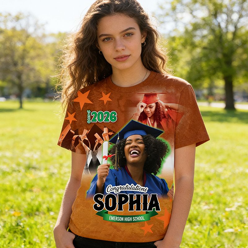 Personalized Senior Class 2026 Shirt Custom Graduate Photo and Name Over Print Celebration Keepsake Tee
