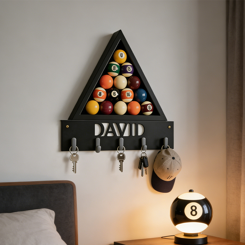 Personalized Billiards 3D Printed Key Holder with Custom Name for Billiards Enthusiasts