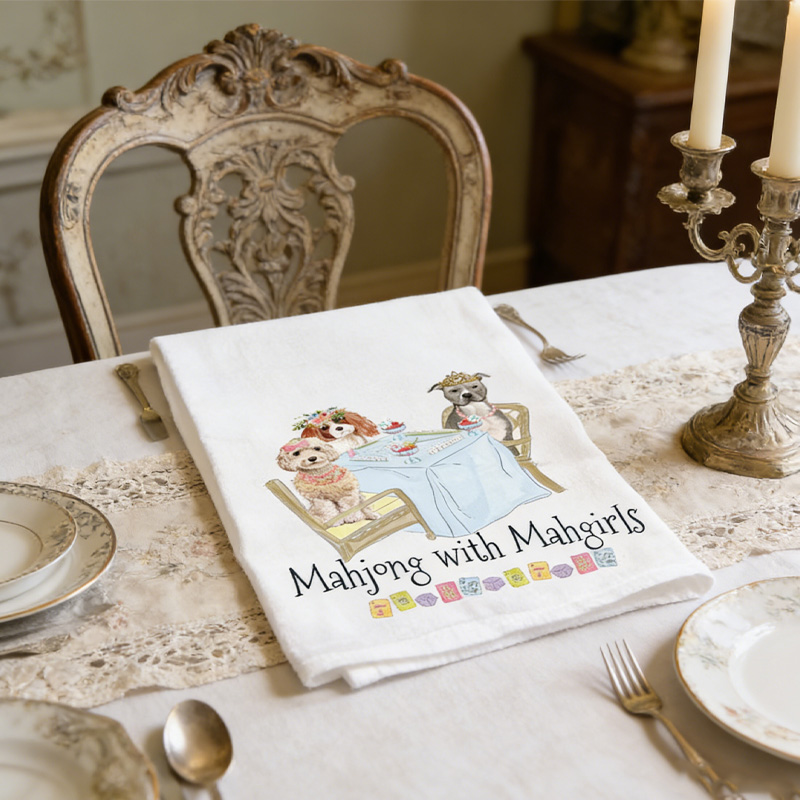 Mahjong with Mahgirls Dog Tea Towel Mahjong Lovers Gifts for Her