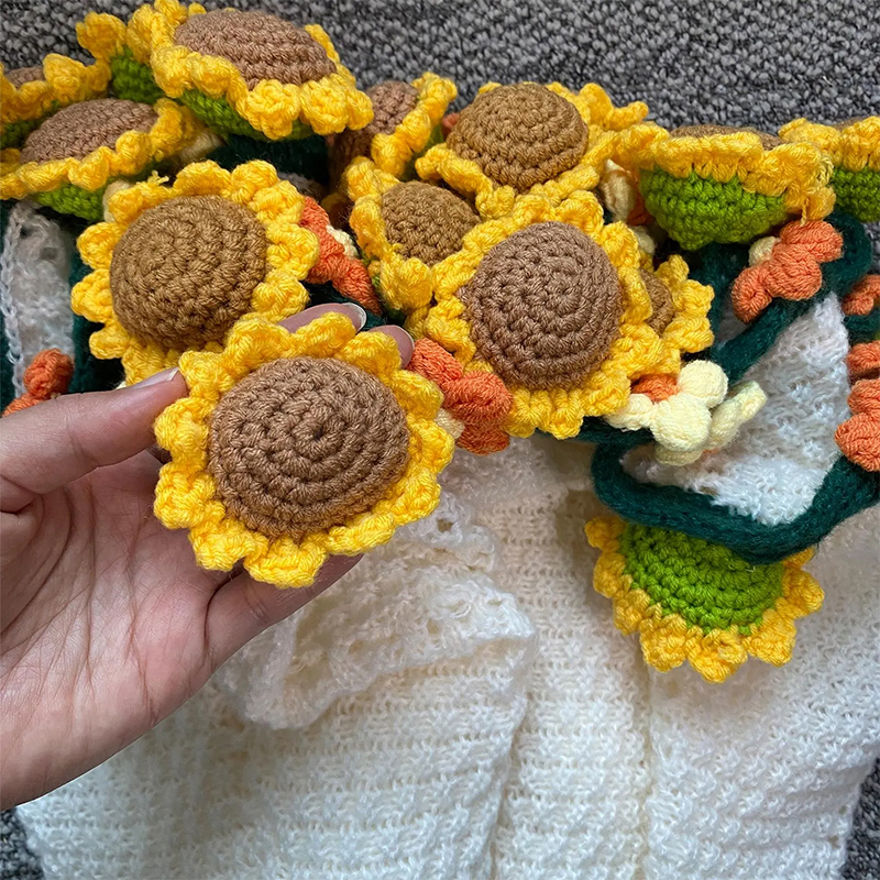 Personalized Crochet Sunflower Bouquet Blanket Custom Name Floral Edge Knit Throw for Her Anniversary Birthday Mother's Day Gift 