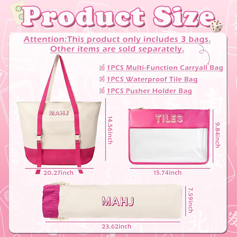 3 Pcs Empty Mahjong Tile Bags with Zipper Set Mahjong Canvas Carrying Tote PVC Bag Nylon Pouch for Women Mahjong Lover Gifts