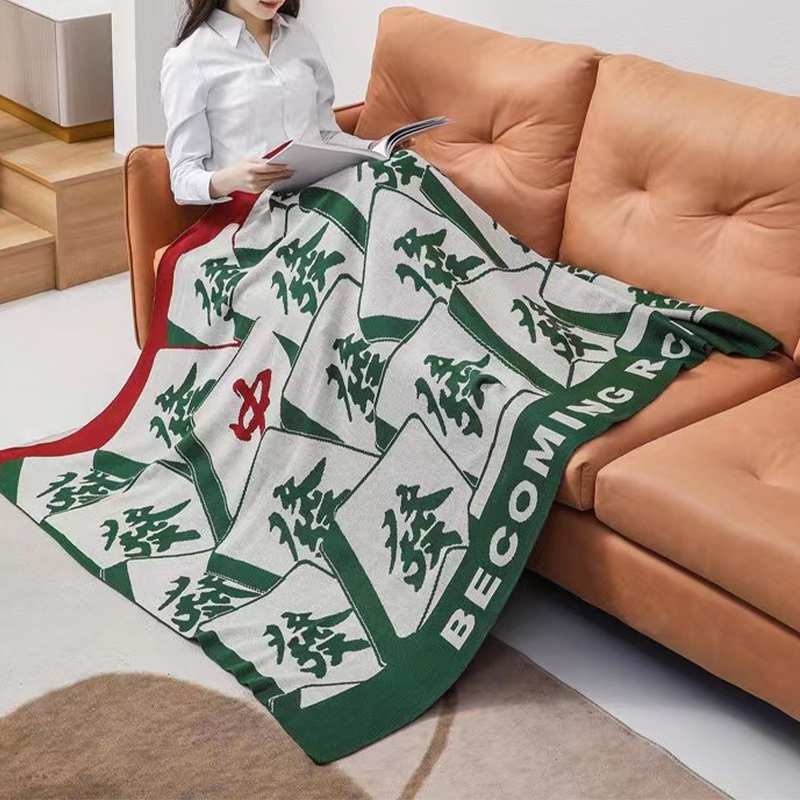 Personalized Lucky Mahjong Throw Blanket Custom 發 中 Tile Print Cozy Blanket for Mahjong Enthusiasts