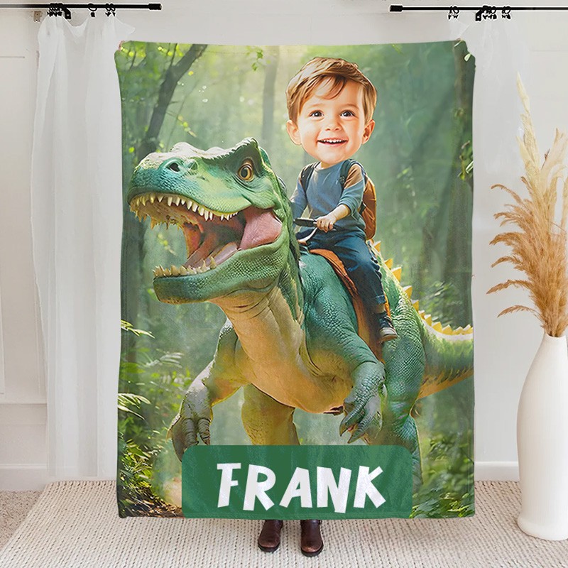 Personalized Dinosaur Blankets Boy Riding Dinosaur Blanket Gift for Kids