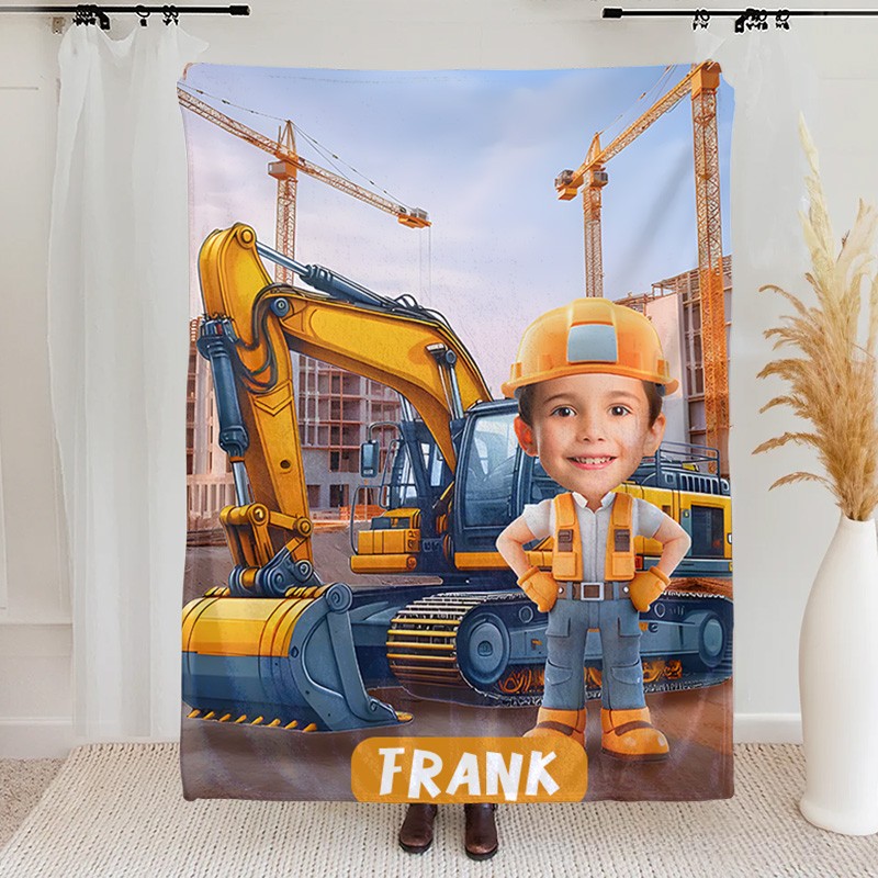 Personalized Excavator Boy Blanket Gift for Kids Birthday Children's Day Gift