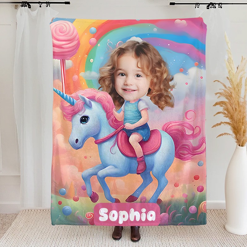 Personalized Rainbow Dream Horse Girl Blanket Gift for Kids