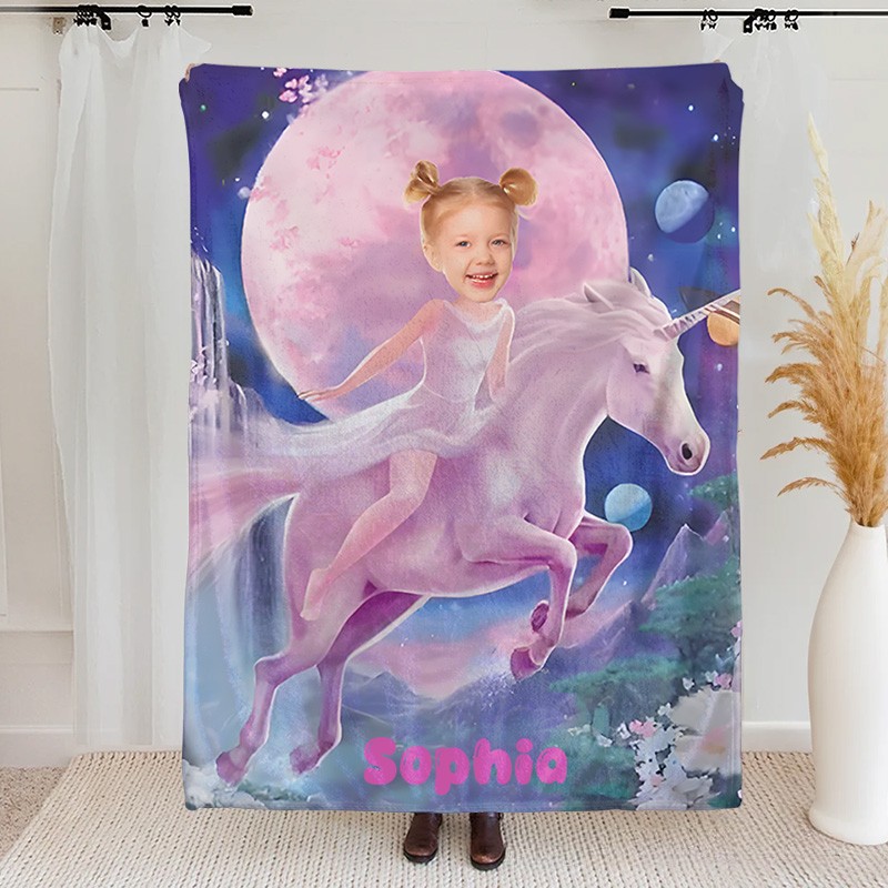 Personalized Pink Dress Princess Ride Dream Horse Blanket Gift for Kids