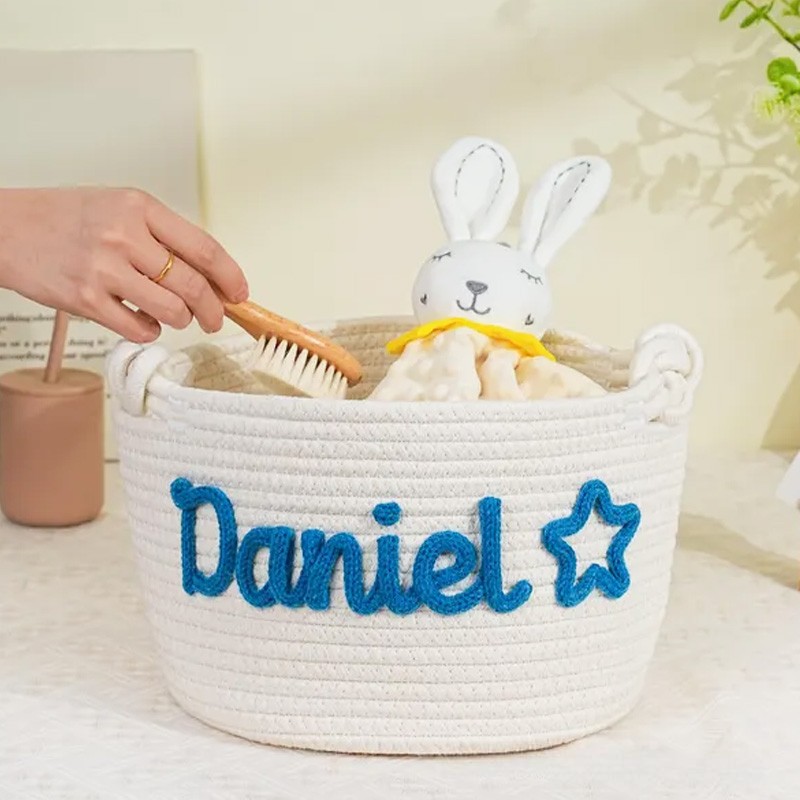 Personalized Baby Shower Basket Boy Girl Toys Storage Cotton Rope New Born Gift 