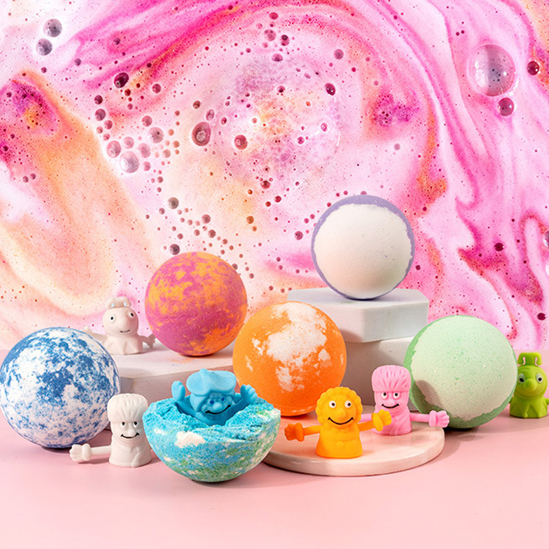 Kids Bath Bomb with Surprise Toy Fruity Scented Easter Blind Boxes with Random Different Action Figure Toys Basket Filler Sensitive Skin