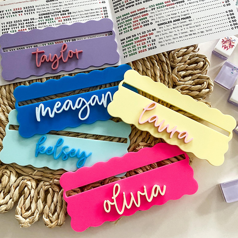 Personalized Acrylic Mahjong Line Reader Colorful Scalloped Line Reader Custom Name Game Accessory for Mahjong Lovers