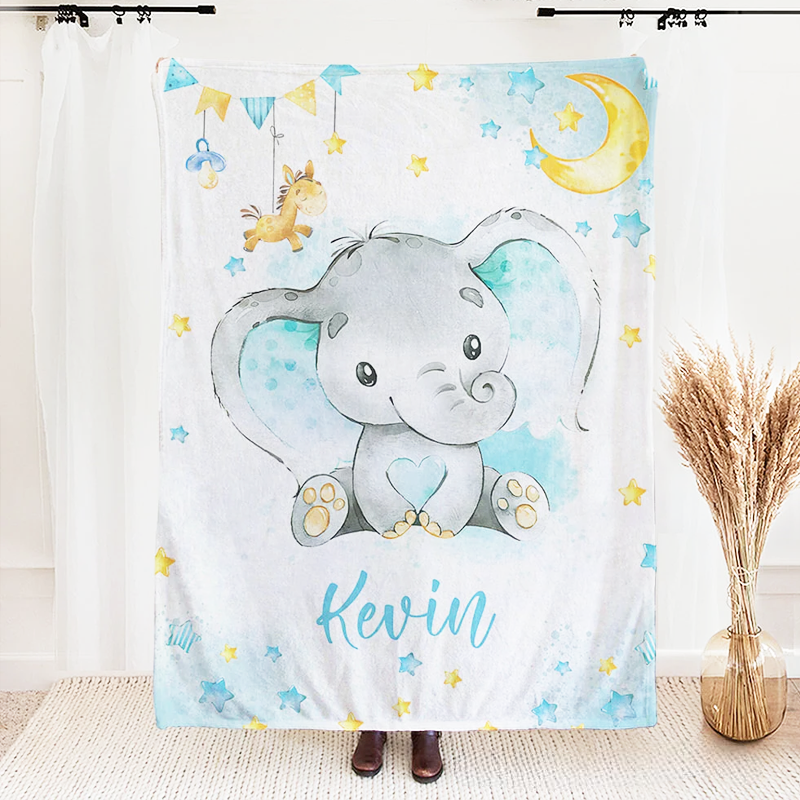 Personalized Baby Elephant Blanket Sweet Dream Name Sofa Blanket Home Nursery Decoration Birthday Baby Shower Newborn Gift for Kid Baby