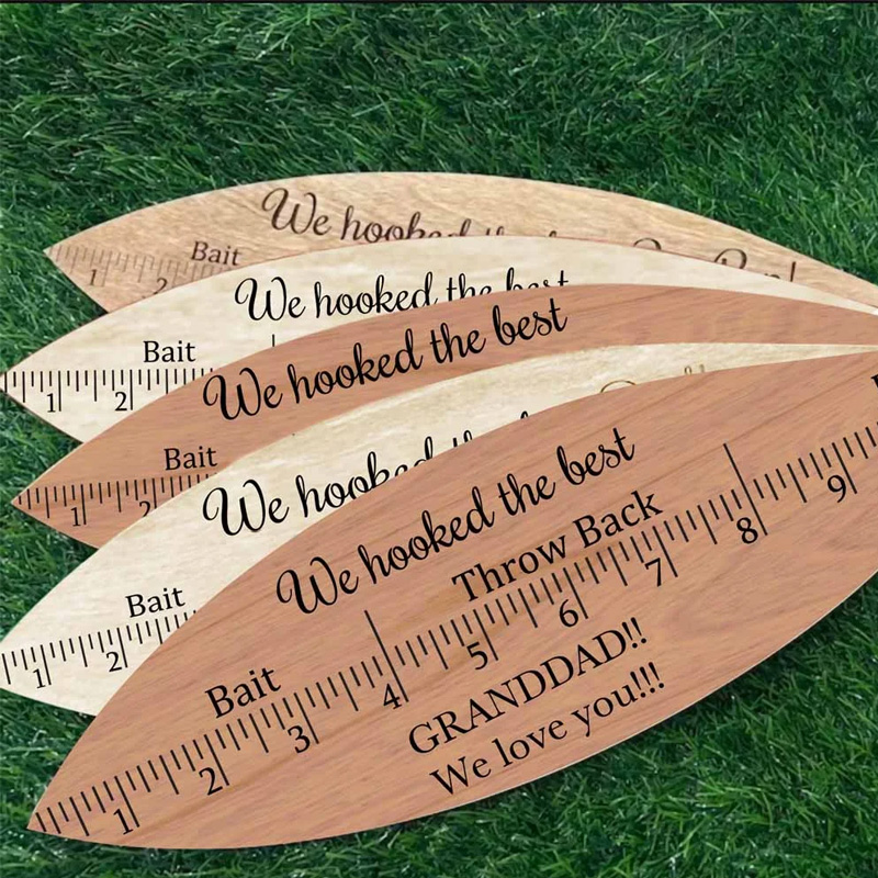 Personalized Wooden We Hooked the Best Papa Fish Style Ruler with Text Birthday Father's Day for Dad