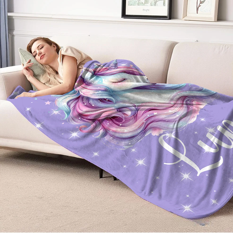 Personalized Dream Horse Soft Throw Blanket with Name Nursery Decor Baby Shower Birthday Gift for Newborns Girls