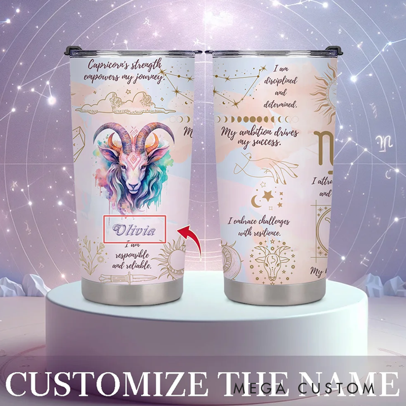 Personalized Zodiac Sign Constellation 20oz Tumbler Affirmation Coffee Cup with Name Birthday Astrology Gift for Family Friend