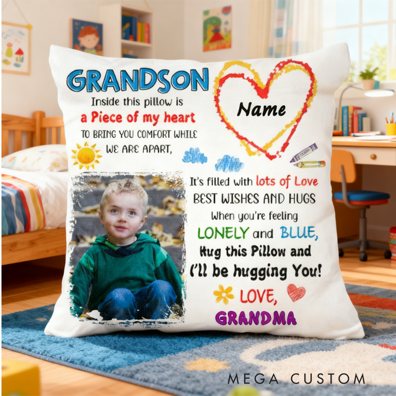 Personalized Grandson Photo Pillow Grandson Gifts from Grandma Inside This Pillow Is a Peace of My Heart Grandson Gifts