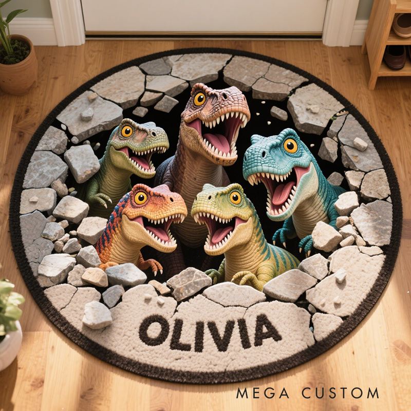 Personalized Cartoon Kids Dinosaur with Name Soft Rug Christmas Gift for Kids Rug Birthday Gifts for Kids