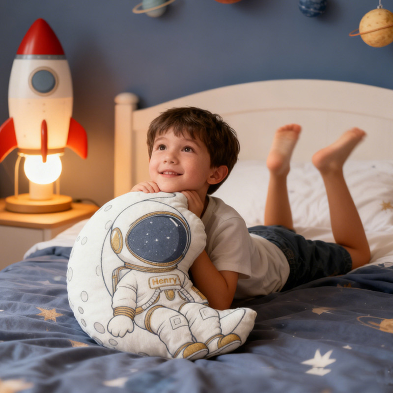 Personalized Astronaut Moon Kid Pillow Custom Name Space Enthusiasts Kid Pillow Gift for Astronomy Lovers