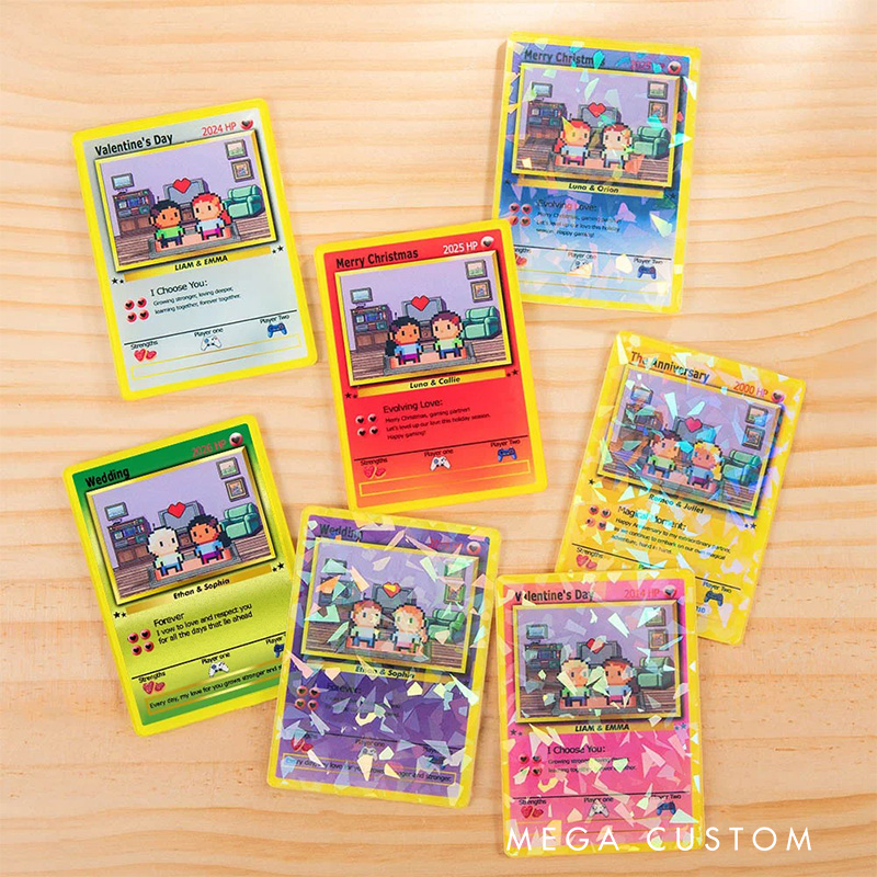Personalized Cute Pixel Character Classic Game Card with Photo Card Game Collection for Game Lovers Birthday Gift for Kids Couple Family